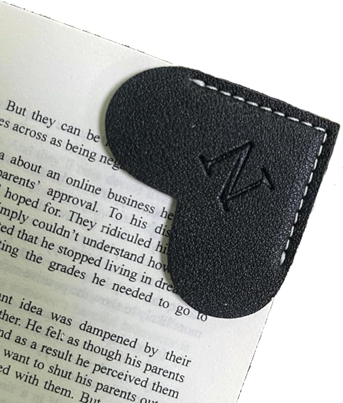 Personalized Leather Book Marks, Heart Bookmark, Unique Cute Handmade Letter Bookmarks Accessories for Reading Women, Teacher, Student, Book Lovers Book Mark Gifts (Black, N)