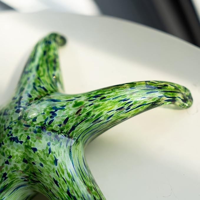 QFkris 7.8" Hand Blown Glass Starfish Figurines, Glass Sea Life Animal Ornaments for Home Decor, Star Fish Paperweight for Office Deck, for Mom Women