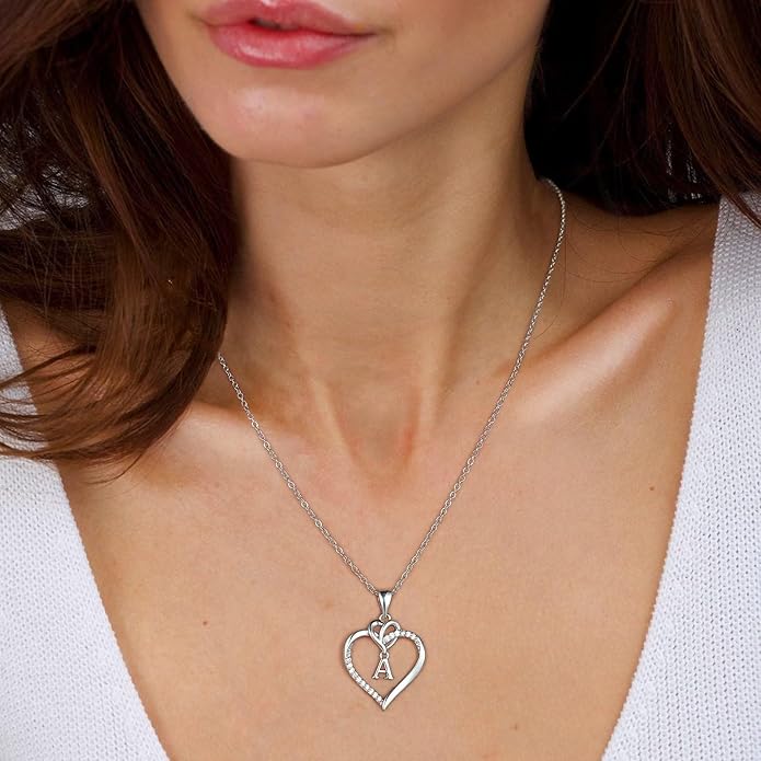 STORUP Valentines Gifts for Women Teen Girls - Heart Initial Necklaces for Women Girls, 14K-Gold-Plated CZ Initial A-Z Heart Necklaces for Teen Girl Jewelry Valentines Gifts for Her Mom Wife Sister