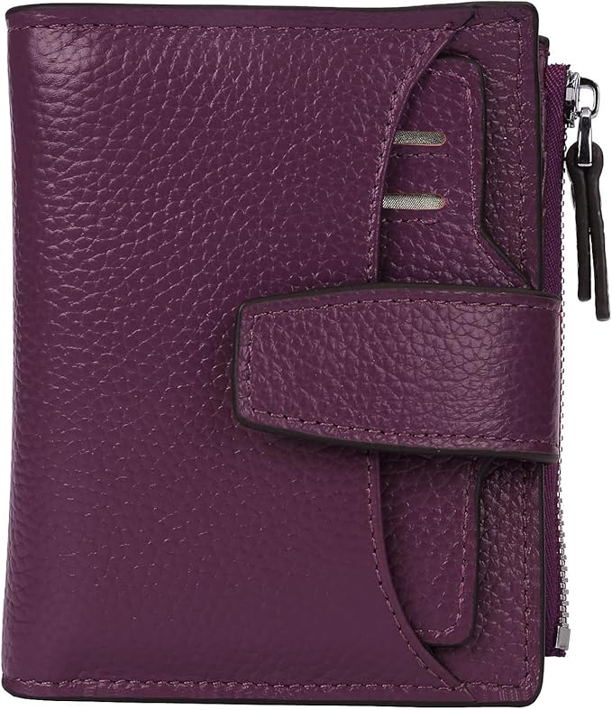 AINIMOER Women's RFID Blocking Leather Small Compact Bi-fold Zipper Pocket Wallet Card Case Purse with id Window