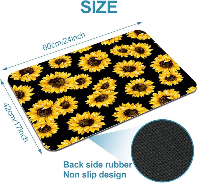 Yellow Sunflower Bathroom Mat, Non-Slip Super Absorption Bath Carpet with Rubber Backing, Fit Under Bathroom Doormat Floor Rugs for Shower Buthtub Sink, 17"x24"