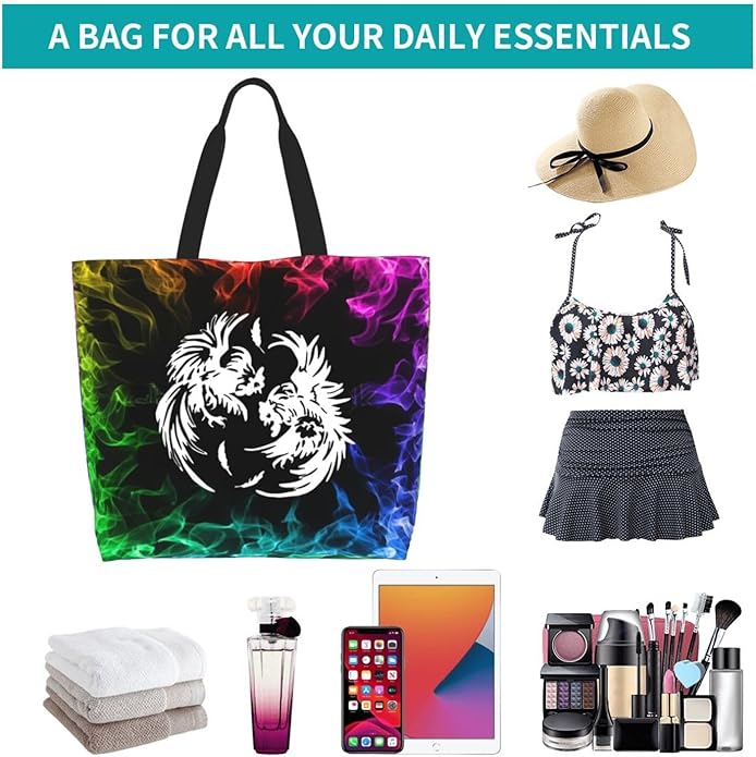 Roosters Fighting Large Reusable Eco-friendly Shopping Bags Portable Storage Handbag