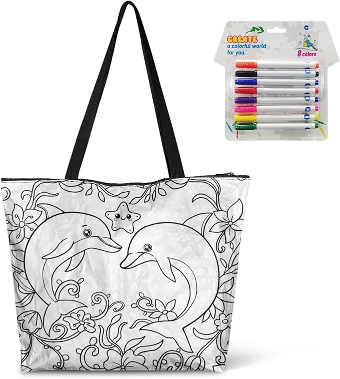 Cartoon Animal Printed DIY Coloring Tote Bag Waterproof Paper Handbags for Women Large Travel Shoulder Bags Purses