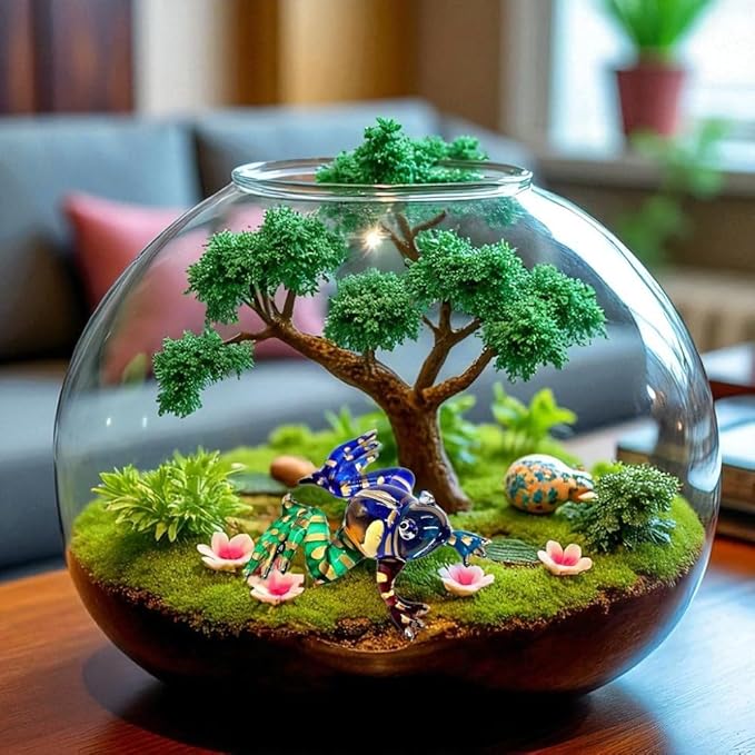 WitnyStore 2¼" Blue Green Gold Red Frog Artistic Blown Glass Figurine Premium Hand-Blown Statue Tabletop Decoration Unique Collectible for Adult Collectors Handcrafted Elegant Home Room Decor