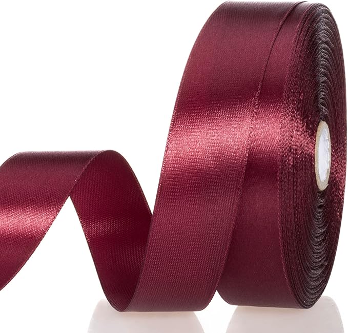 1 Inch Wine Red Solid Satin Ribbon, 50 Yards Craft Fabric Ribbon for Gift Wrapping Floral Bouquets Wedding Party Decoration