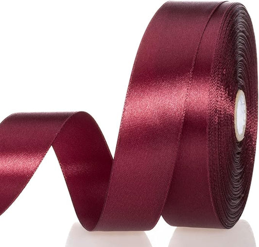 1 Inch Wine Red Solid Satin Ribbon, 50 Yards Craft Fabric Ribbon for Gift Wrapping Floral Bouquets Wedding Party Decoration