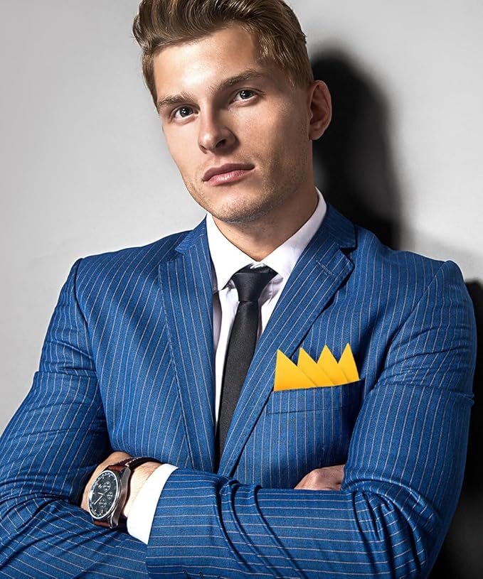 Premium Pre-Folded Four-Point Suit Pocket Square for Men with Sewn Pocket Fold