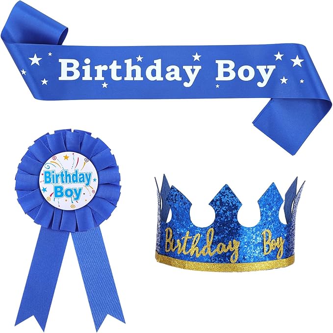 Birthday Boy Sash Hat Birthday Boy Pin Crown Set for Boys Birthdays Party Decoration