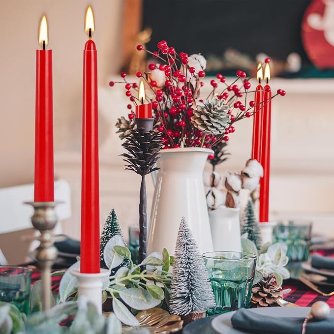 14 Pack Tall Red Taper Candles 10 Inch Unscented Dripless Candlesticks for Christmas,Valentine's Day,Dinner,Party,Brithday,Wedding and Home Decoration - 8 Hour Burn Time.
