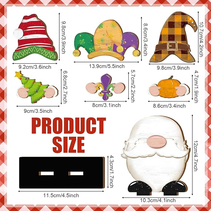 Blulu 32 Pcs Christmas Interchangeable Wooden Gnome Decor DIY Holiday Christmas Seasonal Tiered Tray Decoration Gnomes with Magnet Pieces Welcome Sign for Xmas Holiday Decorations (Bright)