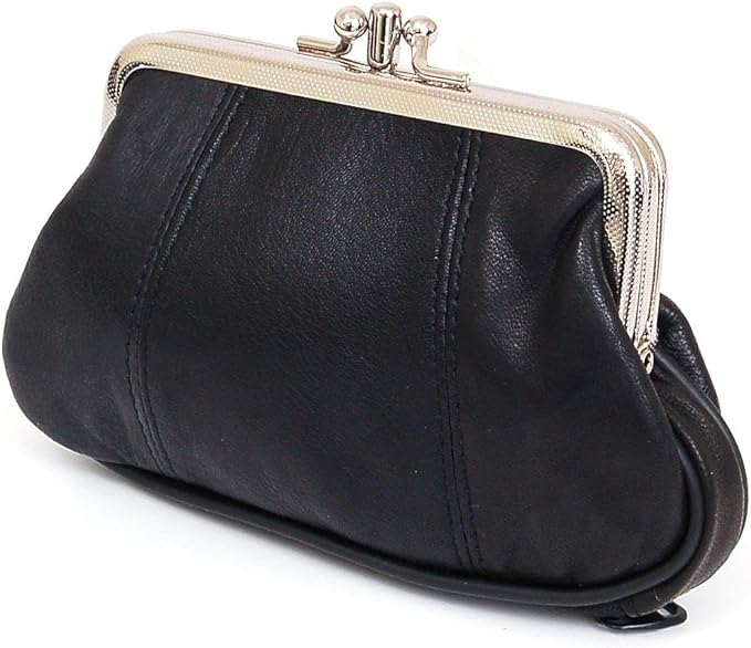 Womens Leather Mini Wallet ID Credit Cards Cash Coin Holder Case Organizer Puse with Framed & Zipper Closures - Black