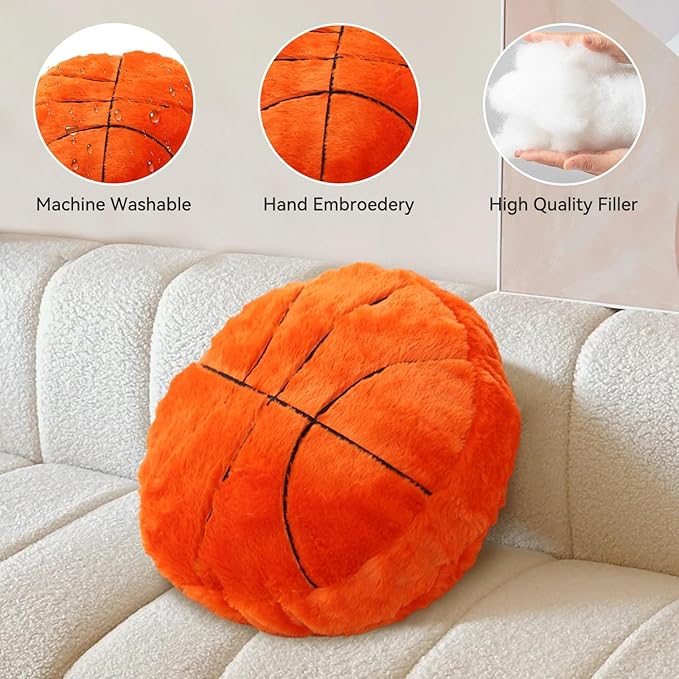 Basketball Pillow,2 Pcs Fun Basketball Plush Throw Pillows,Cute Chair Cusion,Sports Pillows for Boys Room,Soft Decorative Pillow for Birthday Gift Sofa Bed Living Room Decor 15.7"