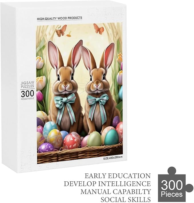 Wooden Puzzle - Easter Bunny and Eggs Jigsaw Puzzles，Wooden Puzzles for Adults 300 Pieces Challenge Puzzles，Educational Games，Family Puzzles，Unique Gifts for Wall Art