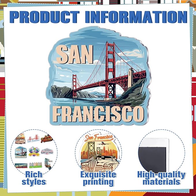 18 Pcs San Francisco Fridge Magnet Magnetic City Refrigerator Stickers Metal San Francisco Souvenir Gifts Refrigerator Magnets Home Decoration Accessories