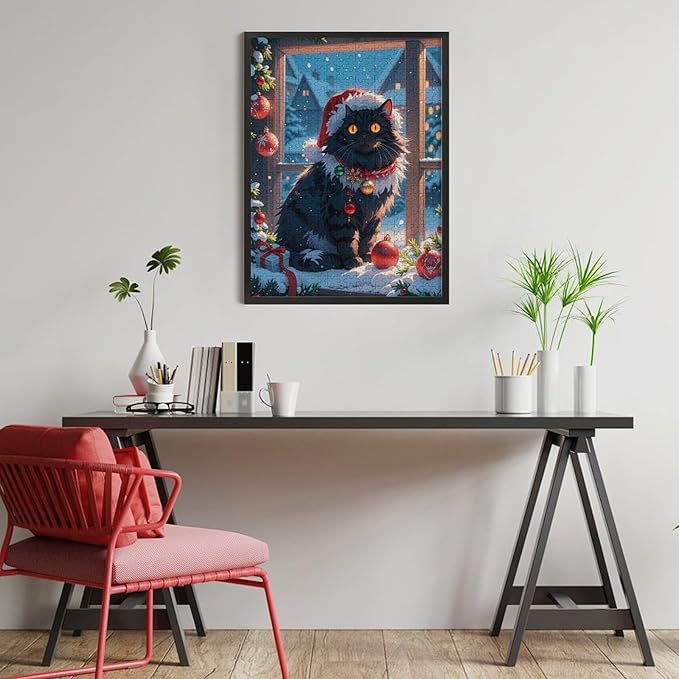 Jigsaw Puzzles for Adults 500 Piece - Christmas Black Cat Wooden Puzzles, Unique Gifts for Wall Art，Family Puzzles，Educational Games，Challenge Puzzles