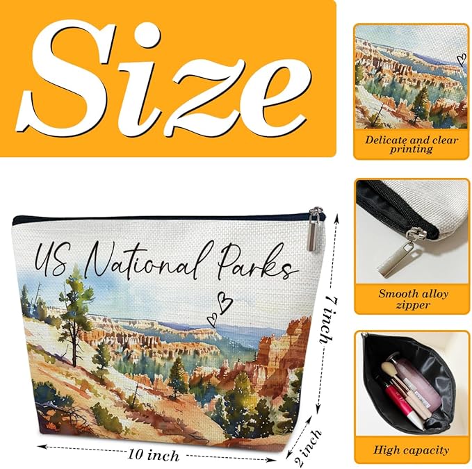 City Travel Gift Makeup Bag, Watercolor Cosmetic Bag for Purse, US National Parks Souvenir, Trip Favors for Traveller US National Parks Lovers, City Themed Organizer