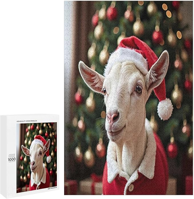 Christmas Sweater Goat Wooden Puzzle 1000 Pieces Jigsaw Puzzles for Adults Puzzle Educational Toys Challenging Fun Games Gifts for Elders Kids Family and Friends