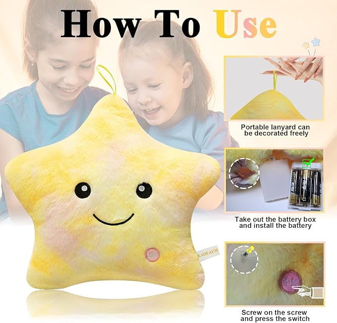 Throw Pillows for Couch Bed Living Room Decor Home Sofa Pillows Chair Lumbar Birthday New Year, Large Cute Decoration Soft Plush Star Shaped Throw Pillow Sets Colorful Yellow