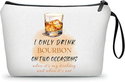 Bourbon Whiskey Gift Funny Unique Birthday Drink Accessories for Women Female Coworker Friend Her Bachelorette Bartender Mixologist Alcohol Lover Small Makeup Cosmetic Bag Valentine's day