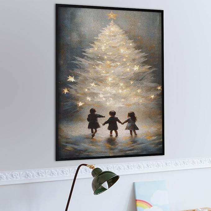 Adult Wooden Puzzle 1000 Pieces - Glowing Christmas Trees and Wishing Girls Theme Jigsaw Puzzles， Exquisite Art Design，for Puzzles Challengers and Enthusiasts，Puzzle Games for Children and Adults