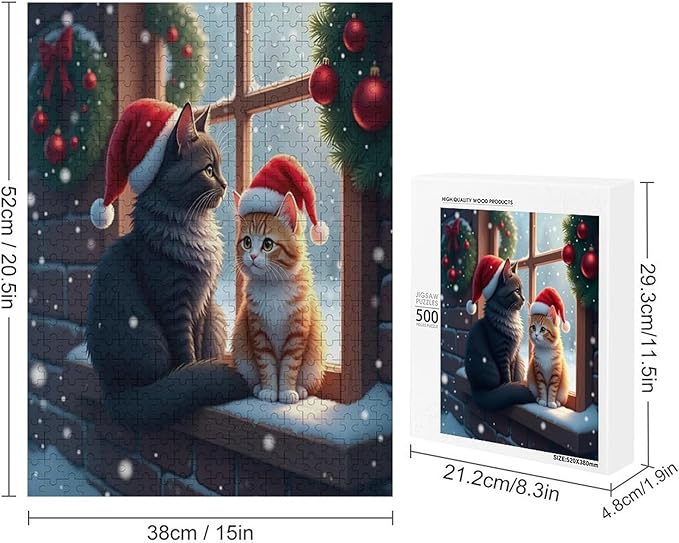 Jigsaw Puzzles for Adults 500 Piece - Christmas Black Cat Wooden Puzzles, Challenge Puzzles Puzzle Games, Stress Relief Games, Funny Puzzles