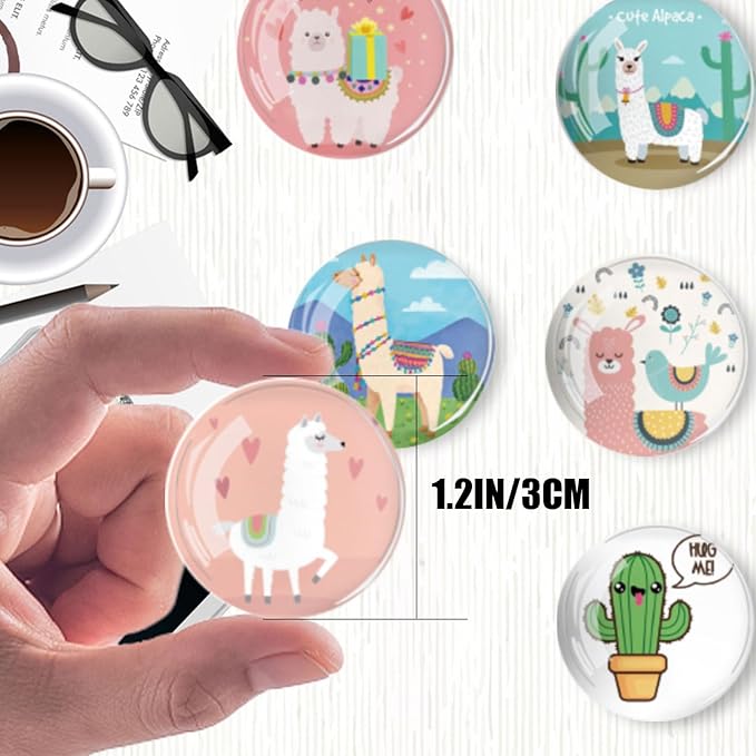 Strong Glass Refrigerator Stickers,12Pcs Magnets for Fridge,Funny Fridge Magnet Shape,Cute Small Tiny Magnet for Kitchen Whiteboard Door Decorative (Llama Refrigerator Stickers)