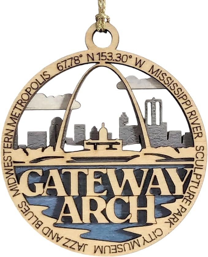 Gateway Arch National Park 3" Wood Ornament - St. Louis Skyline Christmas Decoration, Handmade in USA