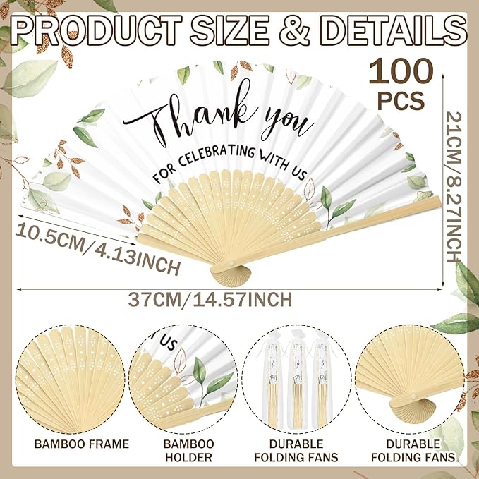 50 Pcs Wedding Foldable Hand Fans Wedding Party Favor with Bag Something Blue Before I Do Handheld Fans Thank You for Celebrating with Us for Bridal Shower Bridesmaid Gift(Greenery)