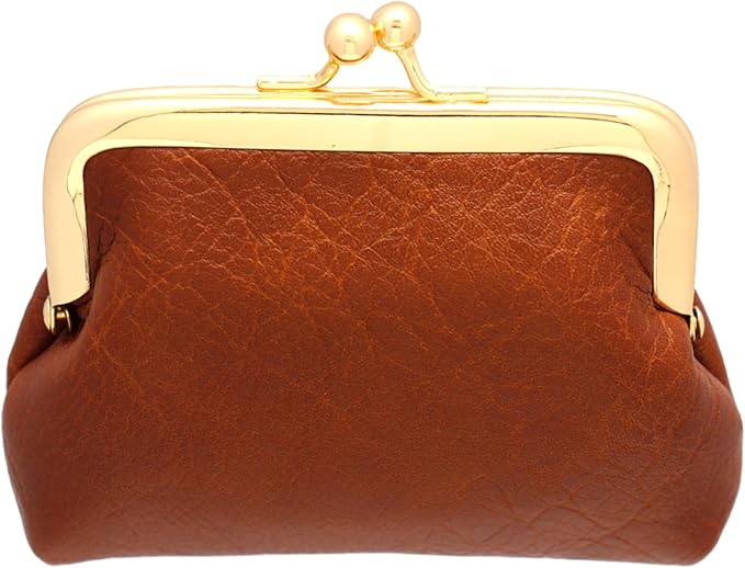 Coin Purse Vintage Bag Lock Wallet Buckle Kiss Lock change purse change holder wallet coin Leather coin wallet(B brown)