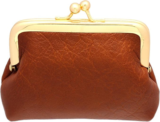 Coin Purse Vintage Bag Lock Wallet Buckle Kiss Lock change purse change holder wallet coin Leather coin wallet(B brown)