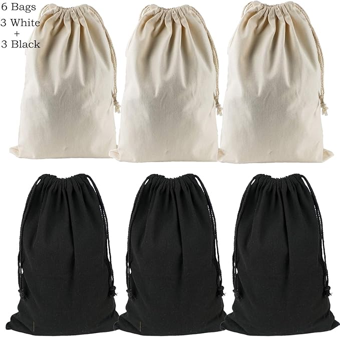 Lanyani 6 Packs Bank Coin Money Cash Bag Sacks, 12" x 17" Canvas Deposit Change Transit Bags with Drawstring, Heavy Duty, Black+Natural