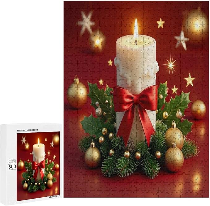 Jigsaw Puzzles for Adults 500 Piece - Christmas Atmosphere Candle Light，Merry Christmas Themed Wooden Puzzles，Family Puzzles，Funny Puzzles，Stress Relief Games，Puzzle Games