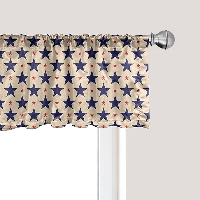 Ambesonne Star Window Valance, Patriotic Themed Pattern American Flag Inspired Grunge Nostalgic Illustration, Curtain Valance for Kitchen Bedroom Decor with Rod Pocket, 42" x 18", Navy Beige