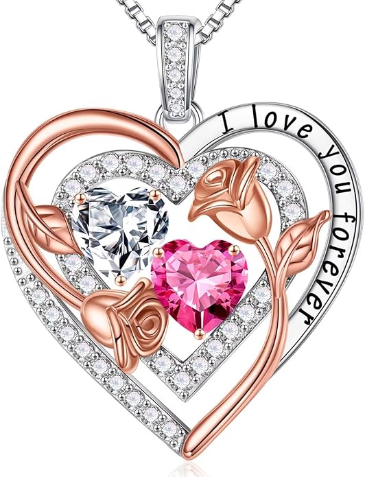 Iefil Valentines Day Gifts for Her - Sterling Silver Birthstone Necklace Anniversary Birthday Gifts for Her Wife Mom Daughter