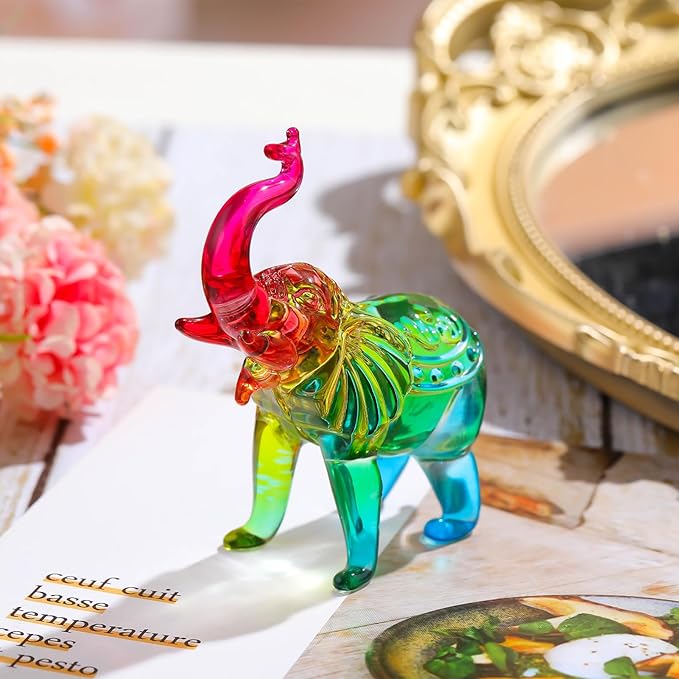 Crystal Elephant Figurine Home Decor, Glass Elephant Statue Gifts for Women Men, Crystal Animals Collectible Figurines Tabletop Decoration Elephant Sculpture with Trunk Up Ornaments (Color)