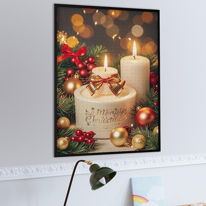 Jigsaw Puzzles for Adults 1000 Piece - Christmas Atmosphere Candle Light，Merry Christmas Themed Wooden Puzzles，Puzzle Games Challenge Puzzles，Educational Games，Family Puzzles