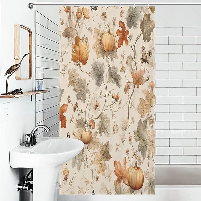 Fall Pumpkin Autumn Thanksgiving Shower Curtain Waterproof Washable Fabric Bathroom Shower Curtains for Bathroom Decorations Home Indoor Decor 35x72Inch