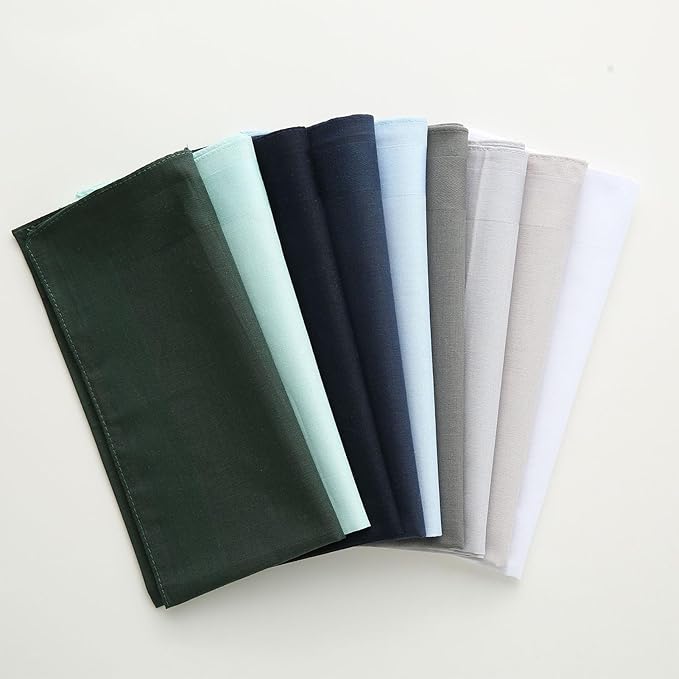 HOULIFE 100% Cotton Unisex Handkerchiefs, Solid Stripe Handkerchiefs for Men & Women Soft Cotton Hankies 15.7x15.7 ”