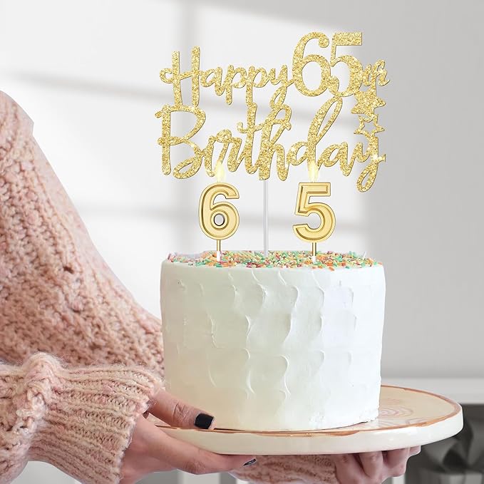 65th Birthday Decorations for Women with Tiara and Sash, Candles and Cake Topper, Number Balloons, 65th Birthday Gifts for Women