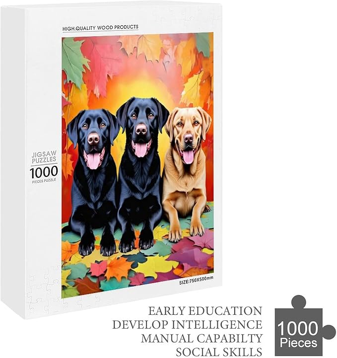 Puzzles for Adults 1000 Pieces Wooden Jigsaw Puzzle - Labrador Retriever Dog in Autumn Park Theme Puzzle，Party Games，Family Toys，Educational Puzzles，Stress Relief Wooden Puzzle，Home Decoration