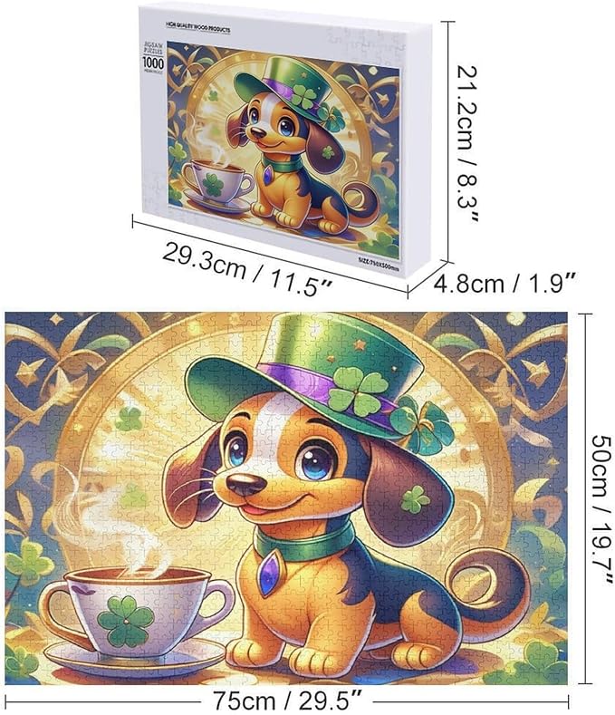 Wooden Puzzle - St. Patrick's Day Dachshund Wooden Puzzles for Adults 1000 Pieces Challenge Puzzles，Educational Games，Family Puzzles，Unique Gifts for Wall Art ，Funny Puzzles