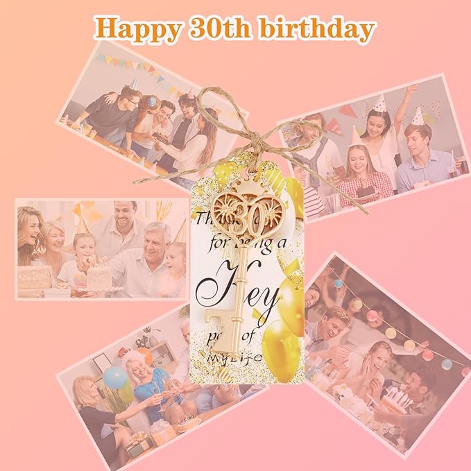 24pcs 30 Birthday Party Favors Key Bottle Opener, 30th Beer Opener Keychain Favors for Guests with Organza Bags and Tags,Beer Keychain Bottle Openers for Birthday Party Decoration Supplies (gold-30)