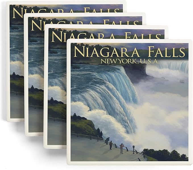 Lantern Press Niagara Falls, New York (Absorbent Ceramic Coasters Set of 4 Matching Images, Cork Back, Kitchen Table Decor)