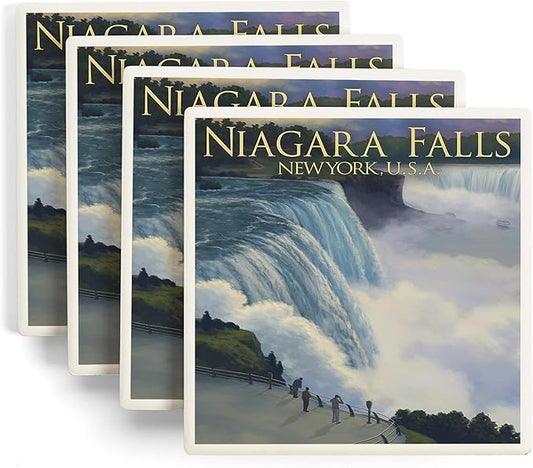 Lantern Press Niagara Falls, New York (Absorbent Ceramic Coasters Set of 4 Matching Images, Cork Back, Kitchen Table Decor)