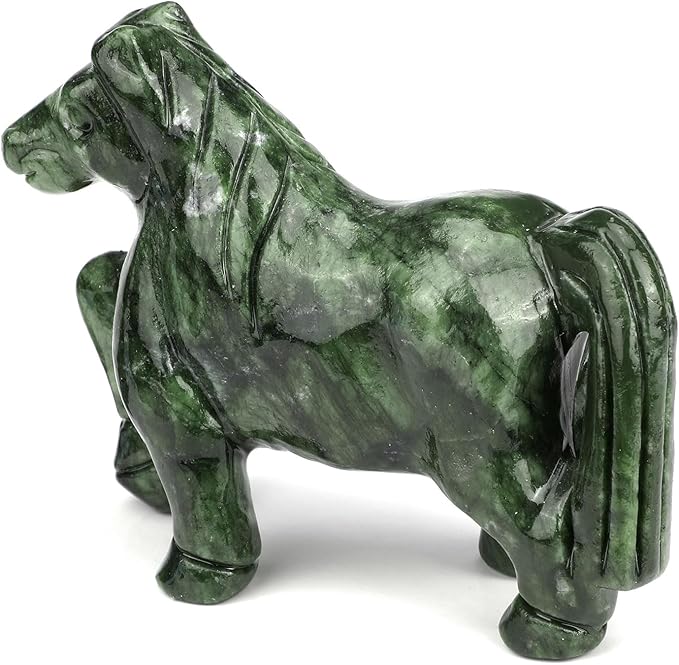 gemshan Handmade Jade Horse Statue - Natural Jade Sculpture for Home Decor, Wild Animal Carved Figurine, Collection Art Tabletop Home Decor