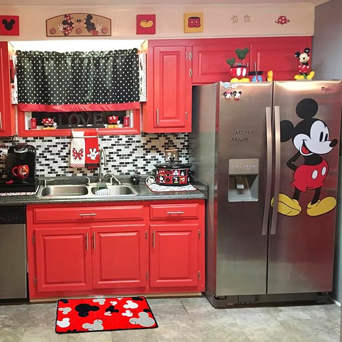 J.Ehonace Cartoon Mouse Non-Slip Bathroom Rug, Mickey Cartoon Kitchen Mat, Cute 100% Polyester Soft Kids Bedroom Home Decor Doormat, 17" x 30" (Red)