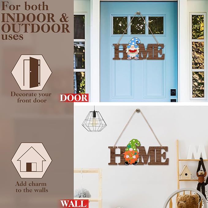 Yookeer 13 Pcs Interchangeable Gnome Home Sign Wood 3D Christmas Winter Seasonal Door Decor Rustic Farmhouse Home Decoration for Holiday Wall Decor Gift(Dark Brown)