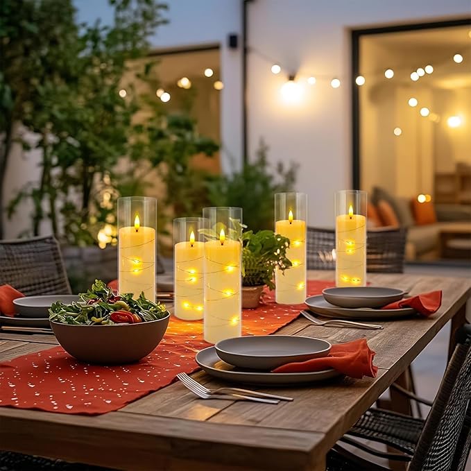 24-Piece Ivory Flameless LED Candles with Remote, Embedded Fairy Lights for Christmas Decor. Battery-Powered with Timer, Safe & Elegant for Cozy Romantic Home, Wedding, Party.