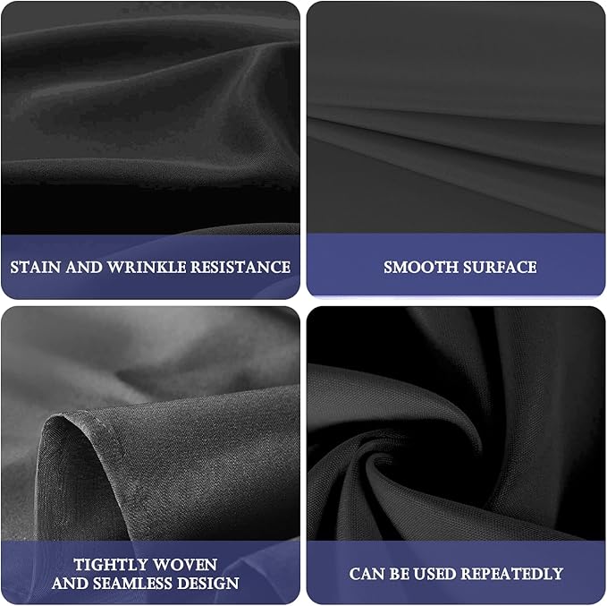 6 Pack Black 60 Inch Round Tablecloths for 6 Foot Rectangle Tables. Stain and Winkle Resistant Polyester Washable Table Cloths for Parties Wedding Dining