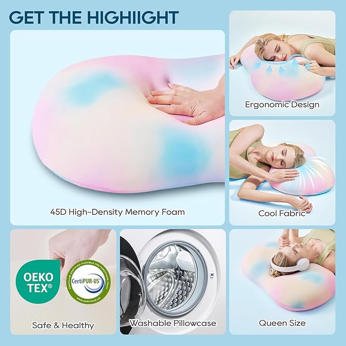 AIRSKY Soft Memory Foam Pillows,Side Sleeper Pillow, Cooling Neck Pillow for Sleeping, CertiPUR-US Certified, Odorless, Deep Sleep Pillow, Dreamers Relief,Low-Profile Edition,M1 (Colorful)